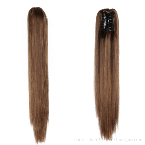 Wholesale Deep-Brown Long Straight Claw-Clip Drawstring Hairpiece Clip In Hair Tail Synthetic Hair Ponytails Extension For Women